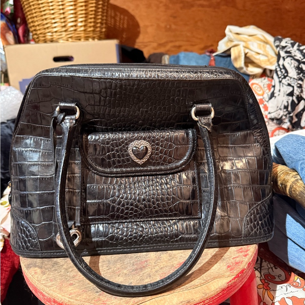 Elegant Black Brighton vintage  Crocodile-Embossed Handbag